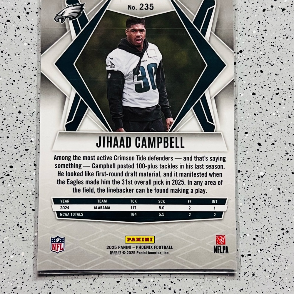 2025 Panini Phoenix - Rookies Jihaad Campbell #235 (RC) Philadelphia Eagles NM💎 - Picture 4 of 4